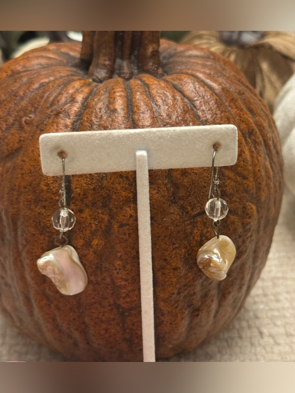 Shell & Crystal Dangle Earrings - Ivory - Picture 3 of 3